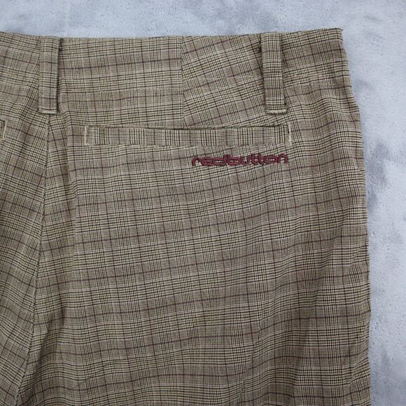 Red Button Shorts Mens 36W Brown Plaid High Waist Flat Front Cargo Bottoms - Picture 9 of 16